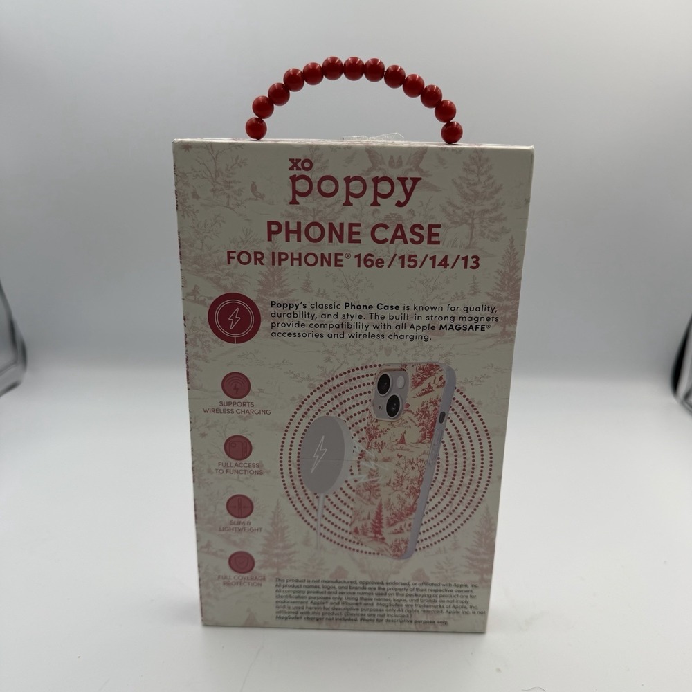 XO Poppy Phone Case for iPhone 13/14/15/16 MagSafe Compatible Red Floral Toile - Picture 2 of 4
